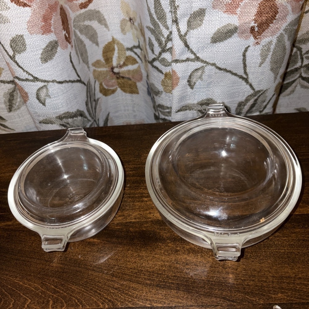 Set of 2 Vintage PYREX Clear Glass Casserole Baking Dish 20oz & 10oz w/Lids